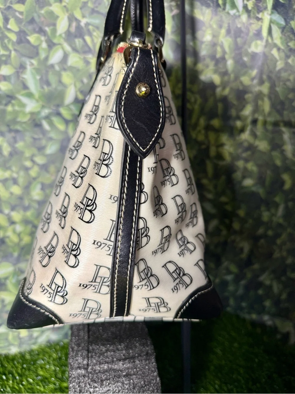 Dooney & Bourke Signature Black White Logo Satchel Handbag Coated Canvas